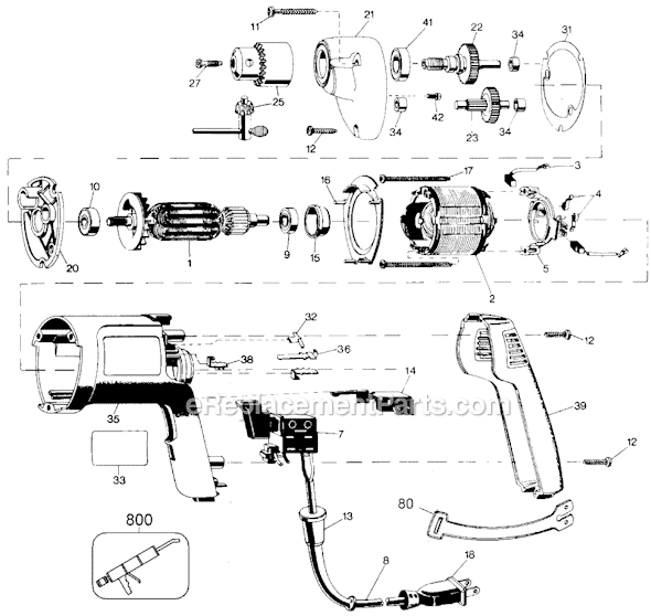 Page A Diagram and Parts List for 2600 Type 100 Black and Decker Electric Drill